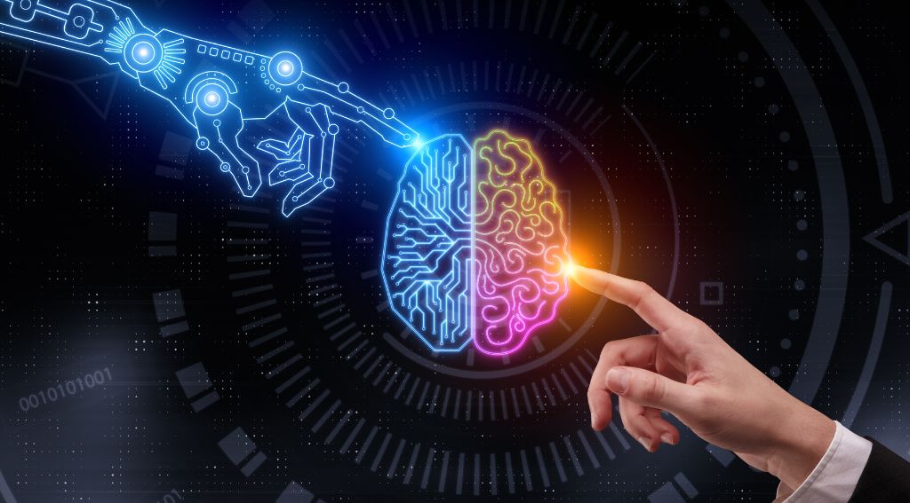 Image showing coming together of human and artificial intelligence.